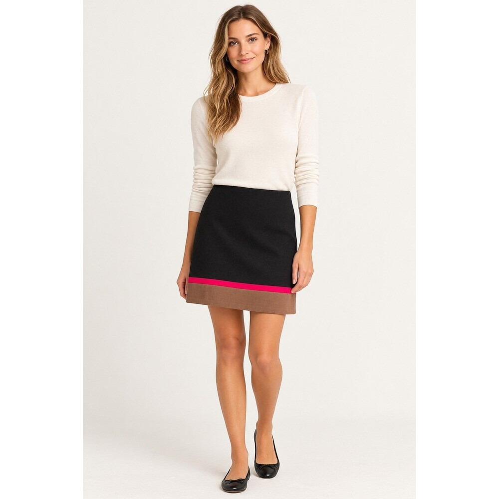 Ann Taylor LOFT Y2K ALine Dressy Mini Skirt Color Block Panel - Size 14P Black